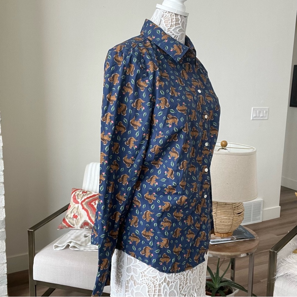 Boden Blue Squirrel Button Down Shirt US 14